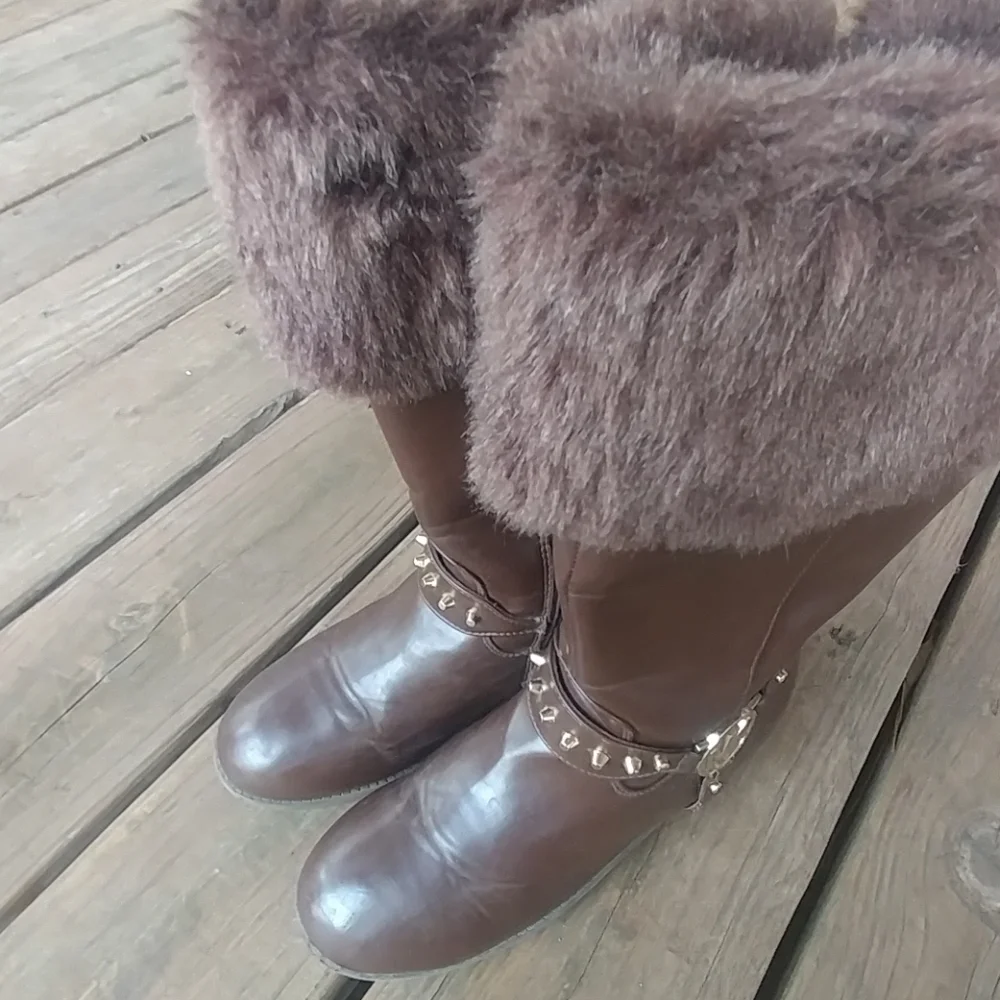 Michael Kors Womens Brown leather harness zip boot